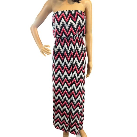 5th & Love Strapless Chevron Print Maxi Dress size Small - Picture 1 of 5